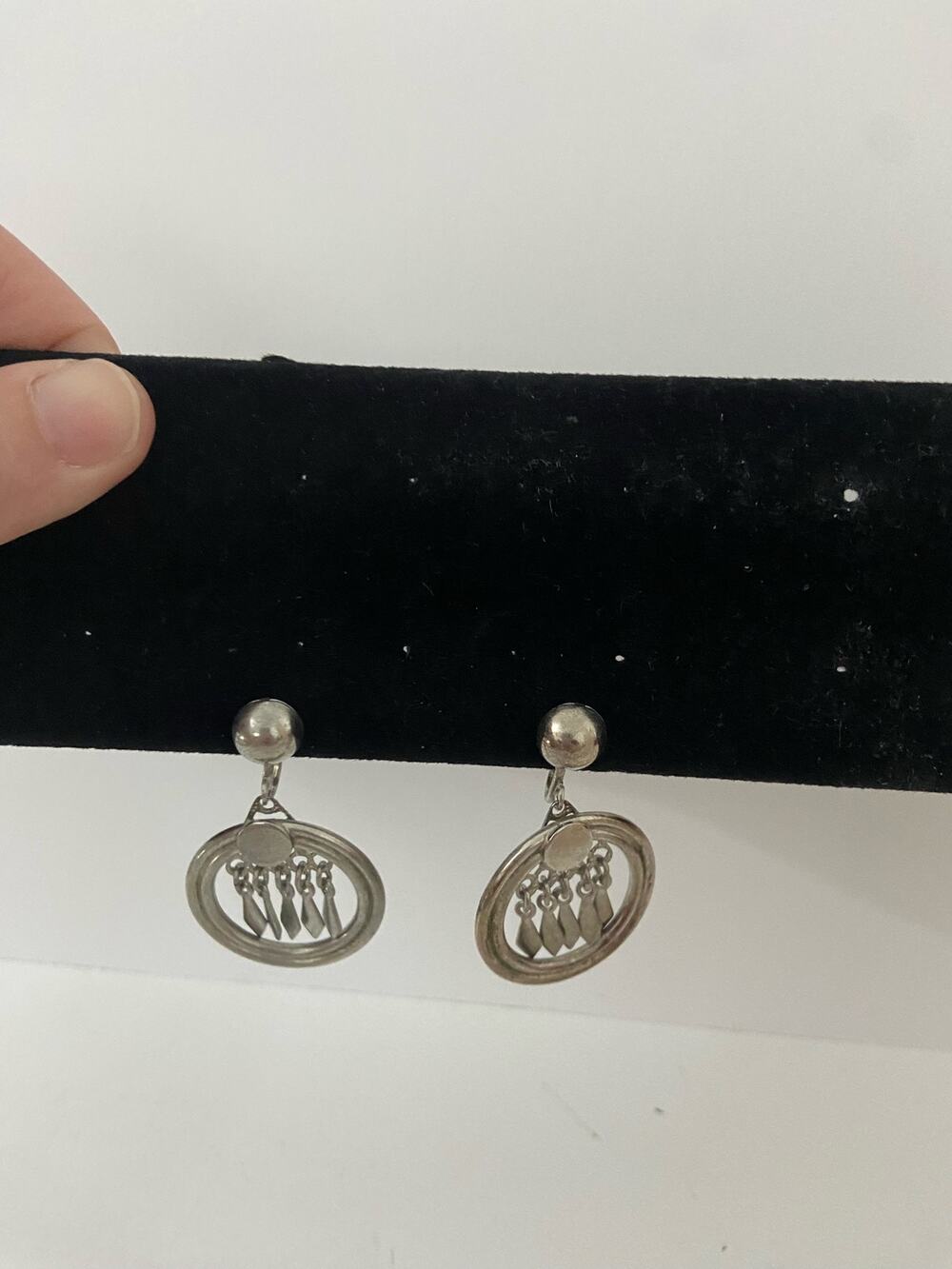 Vintage clip earrings silver tone